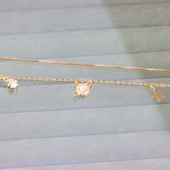 "Rose Gold Double Layer Anklet with Planet and Star Charms, XPAL1049 - Picture 8 of 13